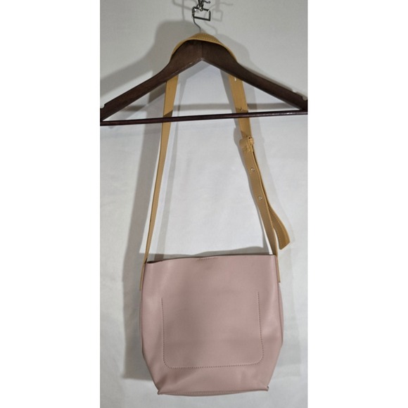 Miniso Pink Bucket Bag Tan Straps Tassel Accent Shoulder Crossbody - Picture 7 of 13